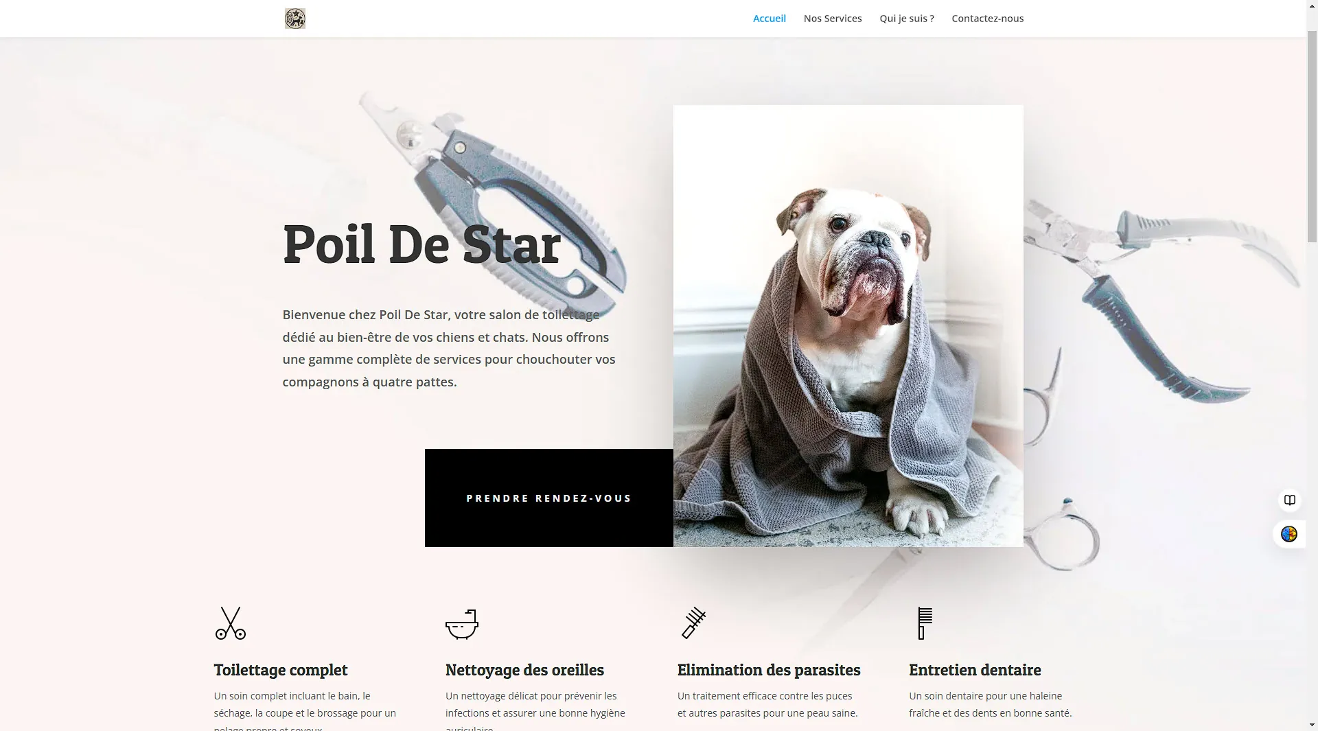 Site vitrine WordPress pour toiletteuse animaux (démo)