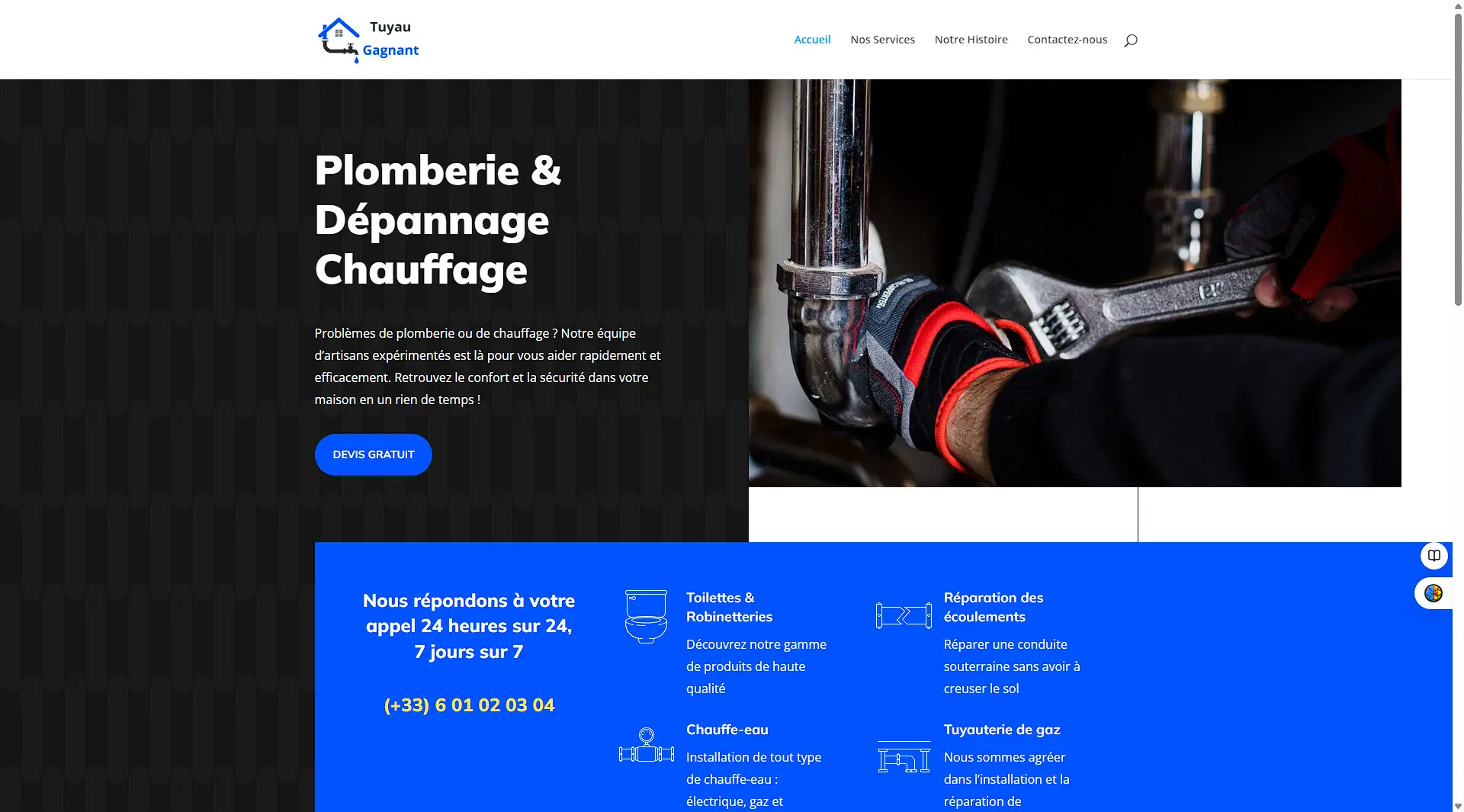 Site vitrine WordPress pour d'une PME spécialisée en plomberie (démo)