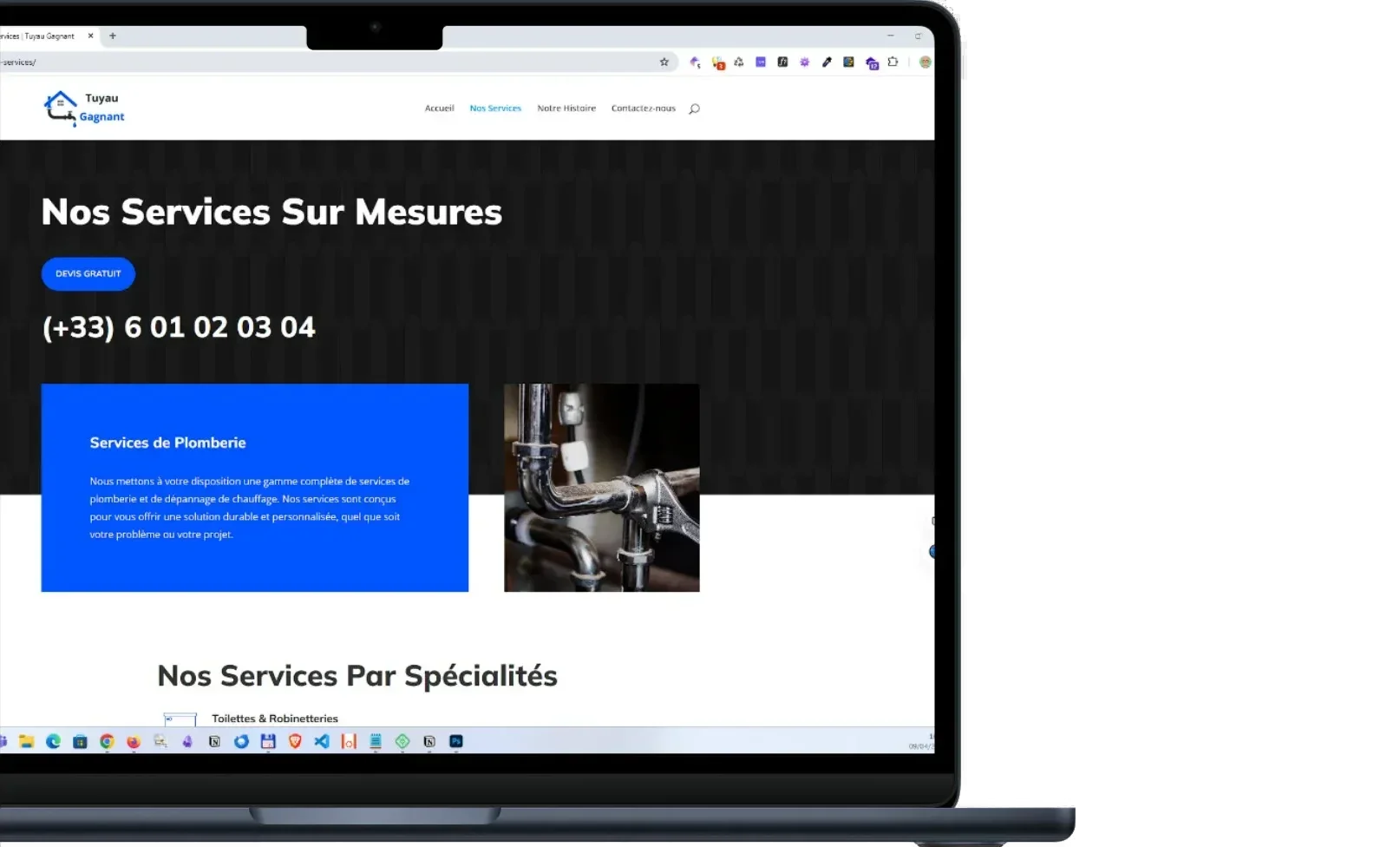 exemple-creation-site-plombier-page-services Exemple Page Nos Services - Site Web Artisan
